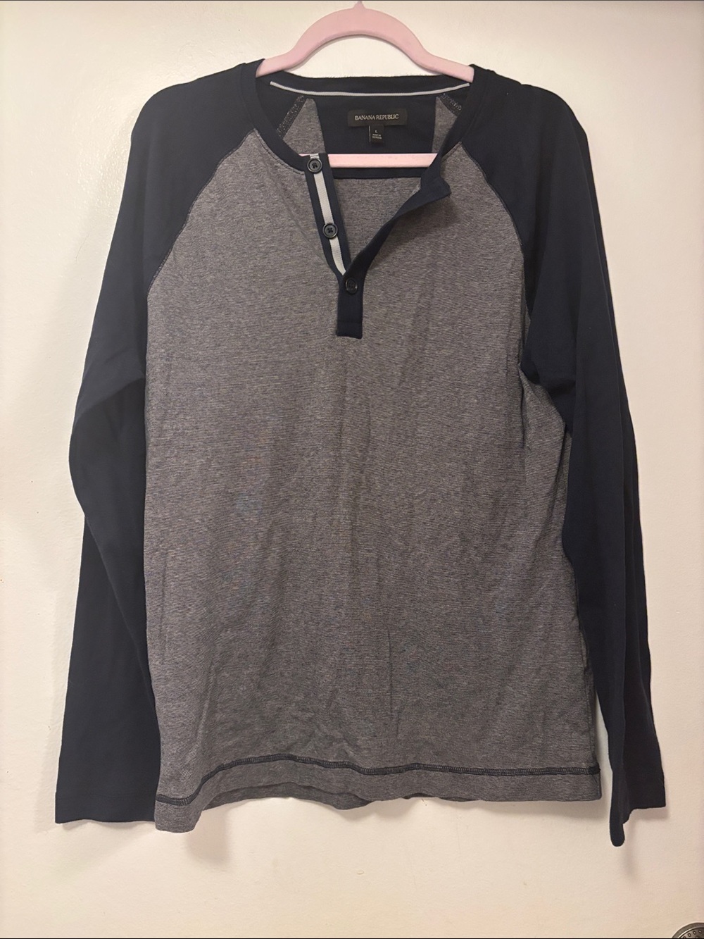 Banana Republic Two-Tone Long Sleeve Henley - Navy and Gray